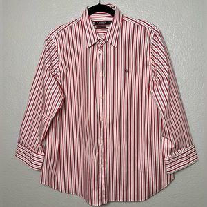Lauren Ralph Lauren Stretch No Iron Button Down Red, Black, White size XL Top